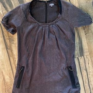 Y2K FIRETRAP Gray Pinstripe Tunic Mini Dress w Pockets Bold Zipper Back Sz Small